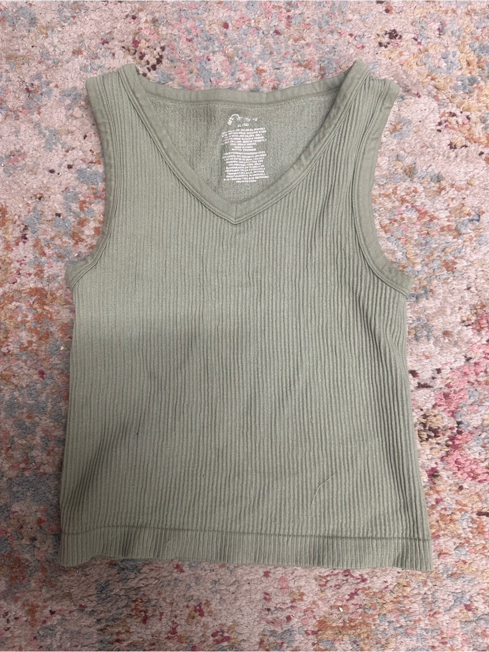 Ribbed V-Neck Tank Top - Olive Green